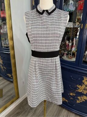Y2K BCBGeneration Black and White Tweed Fit-and-Flare Mini Dress